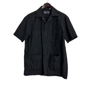 Lada Mens Shirt Size Large Black Embroidered Short Sleeve Button Front